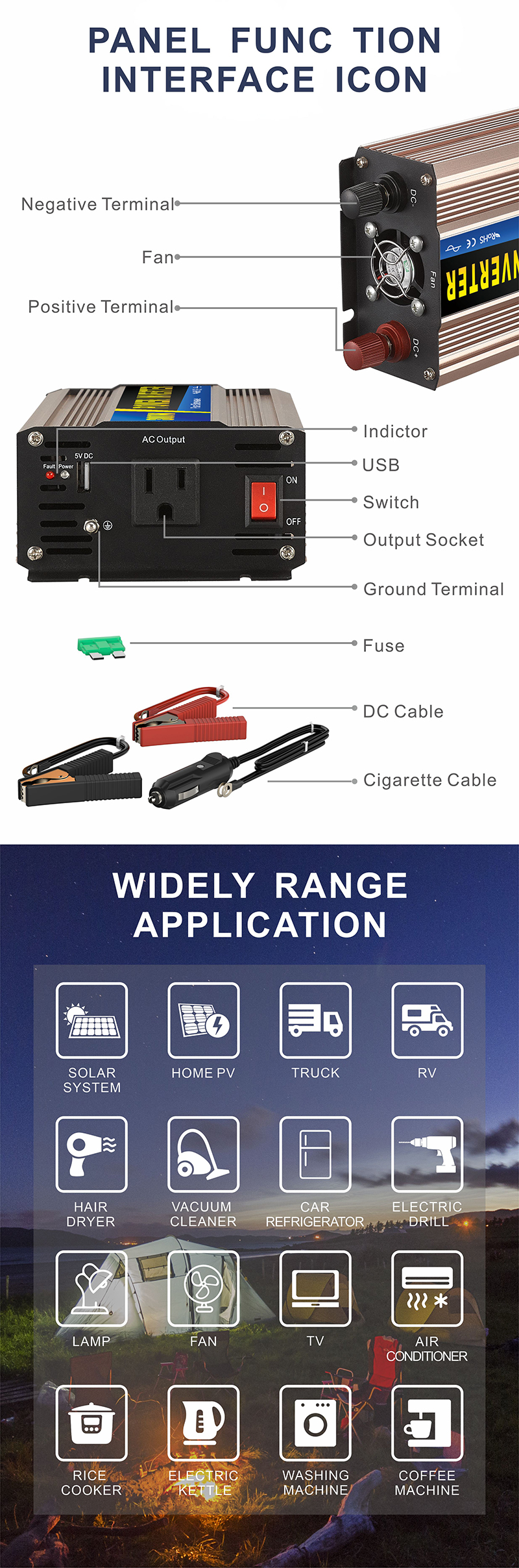 中性款 300W玫瑰金逆变器详情页4