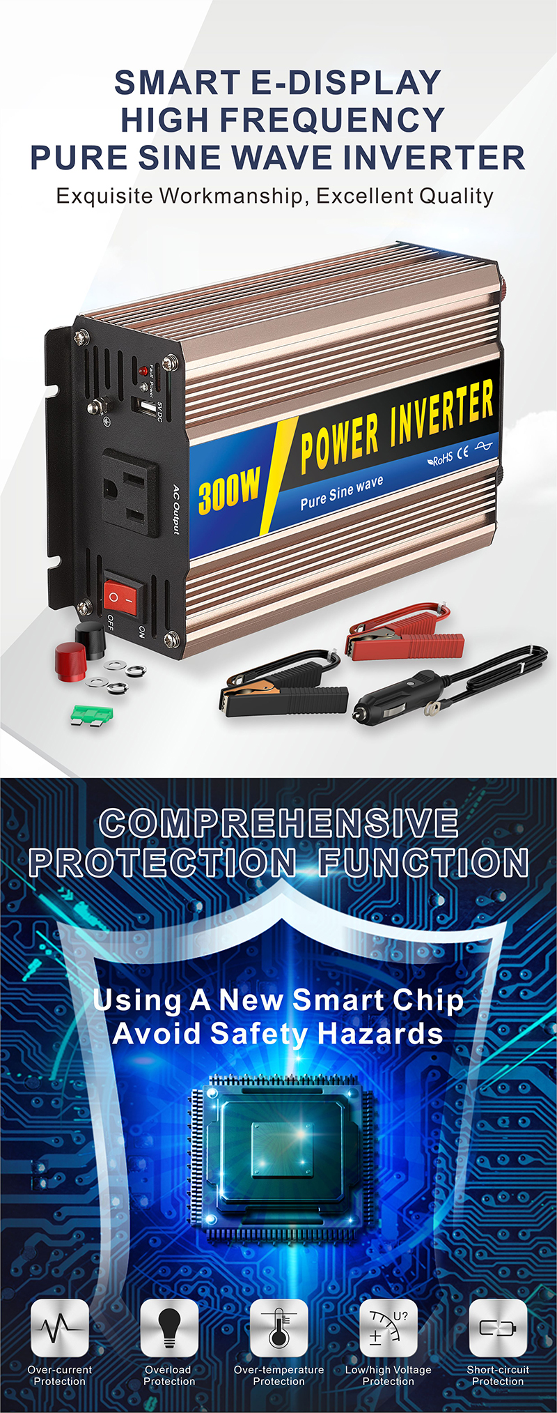 中性款 300W玫瑰金逆变器详情页1