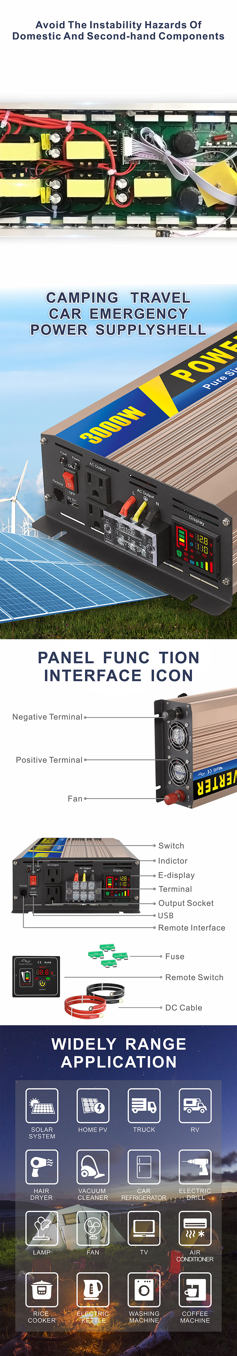 中性款 3000W玫瑰金逆变器详情页4