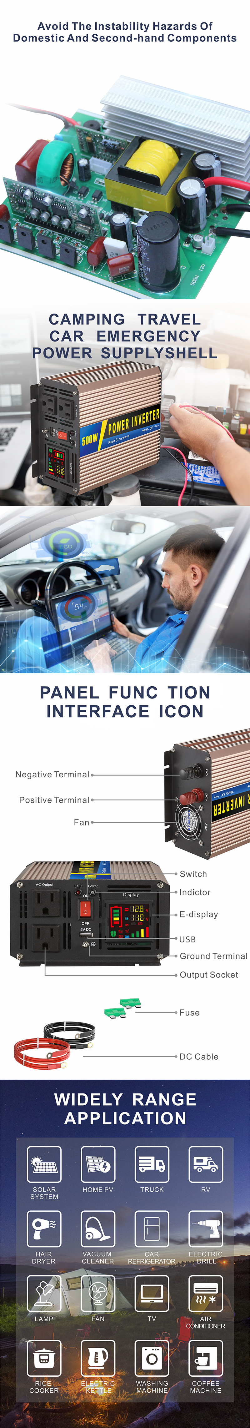 中性款 500W玫瑰金逆变器详情页4