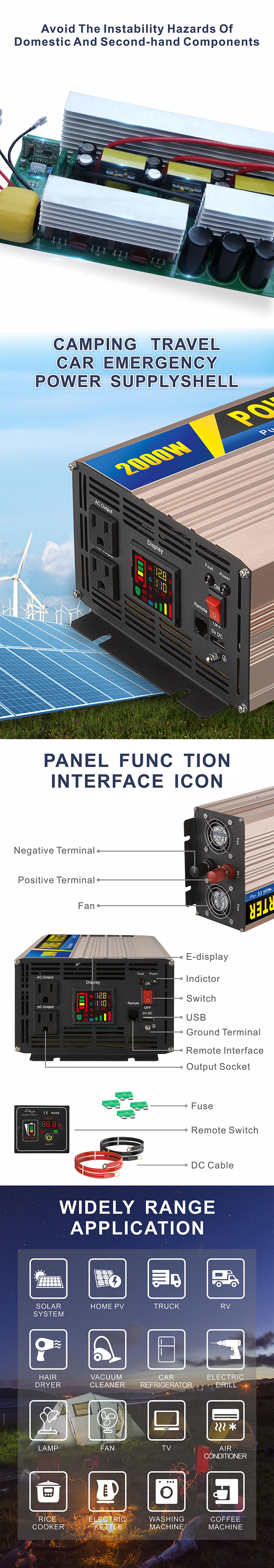 中性款 2000W玫瑰金逆变器详情页4