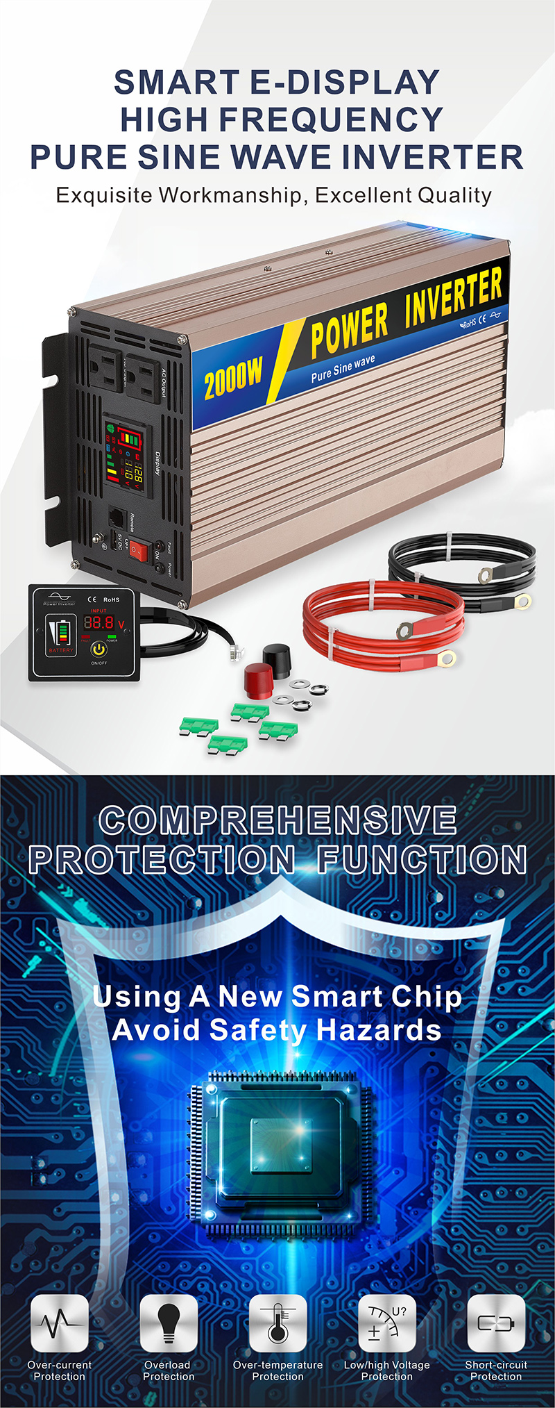 中性款 2000W玫瑰金逆变器详情页1