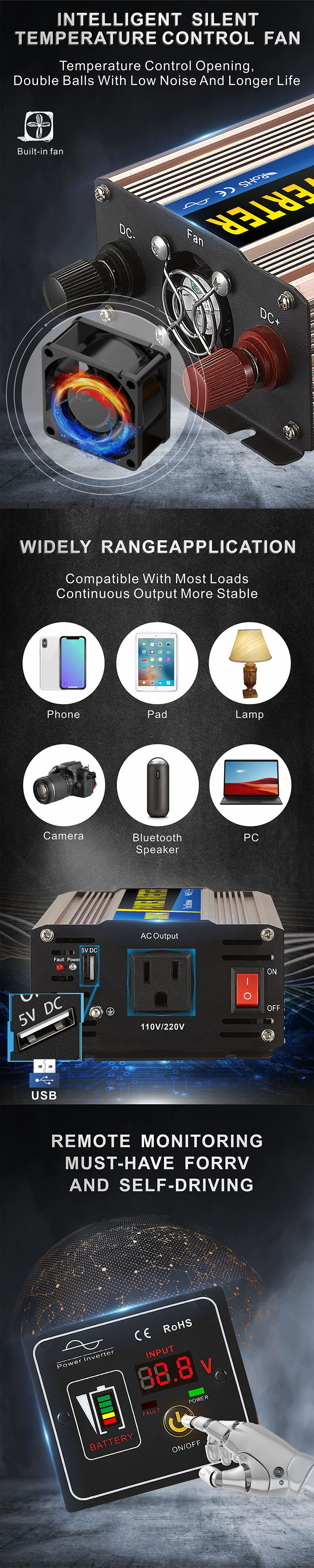 中性款 300W玫瑰金逆变器详情页2