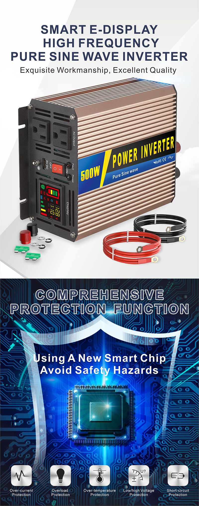 中性款 500W玫瑰金逆变器详情页1