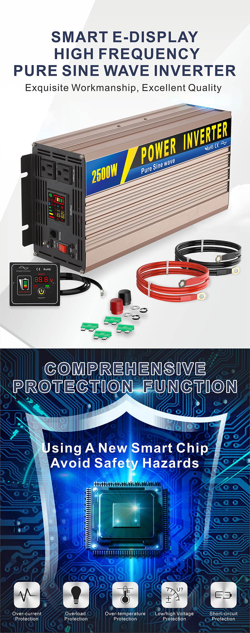 中性款 2500W玫瑰金逆变器详情页1