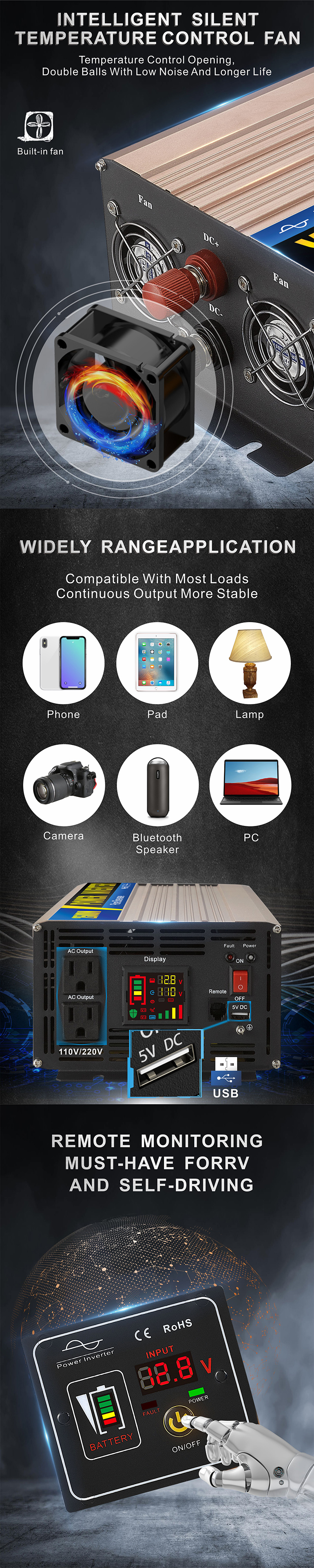 中性款 2500W玫瑰金逆变器详情页2