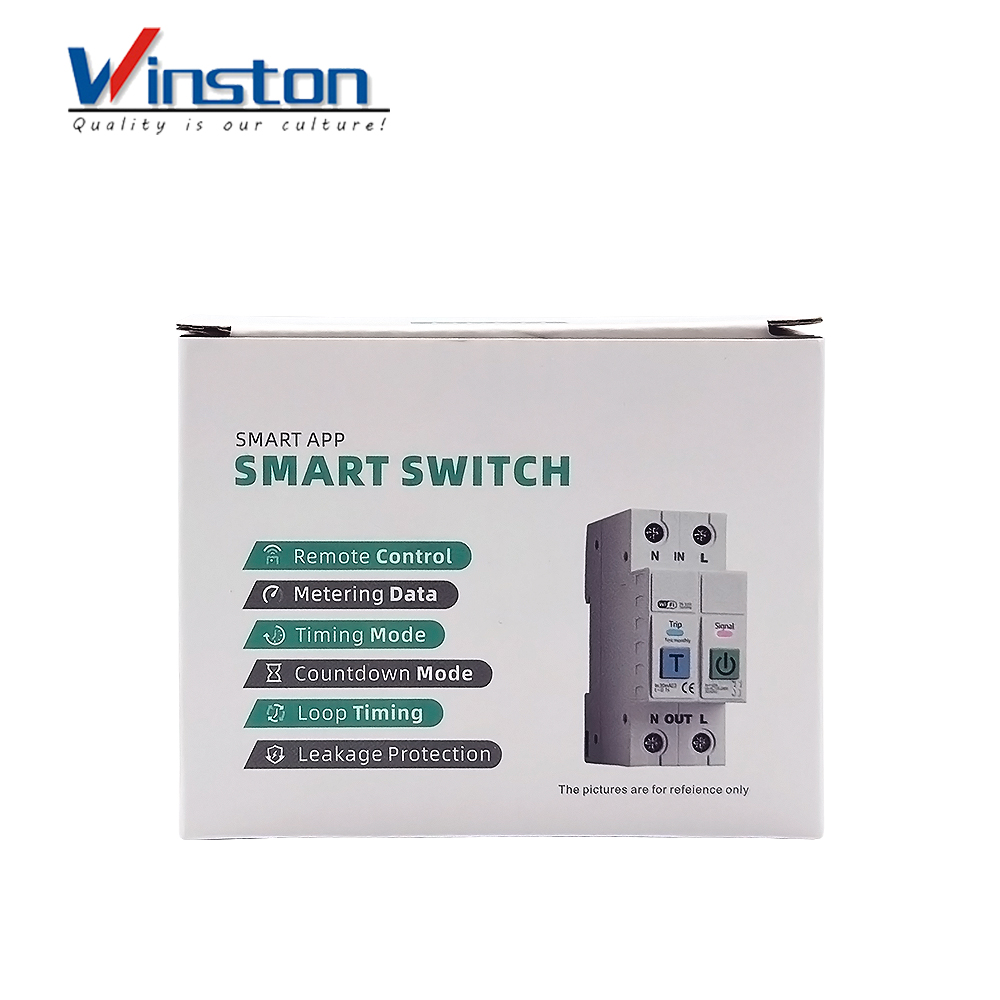 Winston 63A WiFi Smart Circuit Breaker RCBO 2P Leakage Protection Energy Metering Over Under Voltage Protection Tuya CE