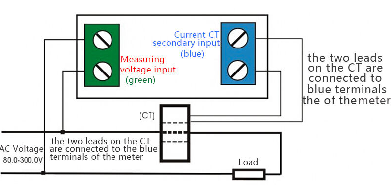 Ampèremètre voltmètre numérique multifonction AC 80-300V Ecran couleur LCD  avec transformateur de courant 100A D69-2049 Ampèremètre voltmètre
