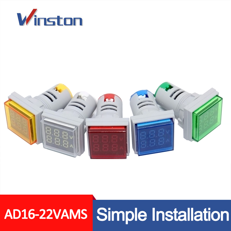 AD16-22VAMS 22mm AC 50V - 500V 0 - 100A Led light Digital Voltage Current Meter Indicator Voltmeter Ammeter