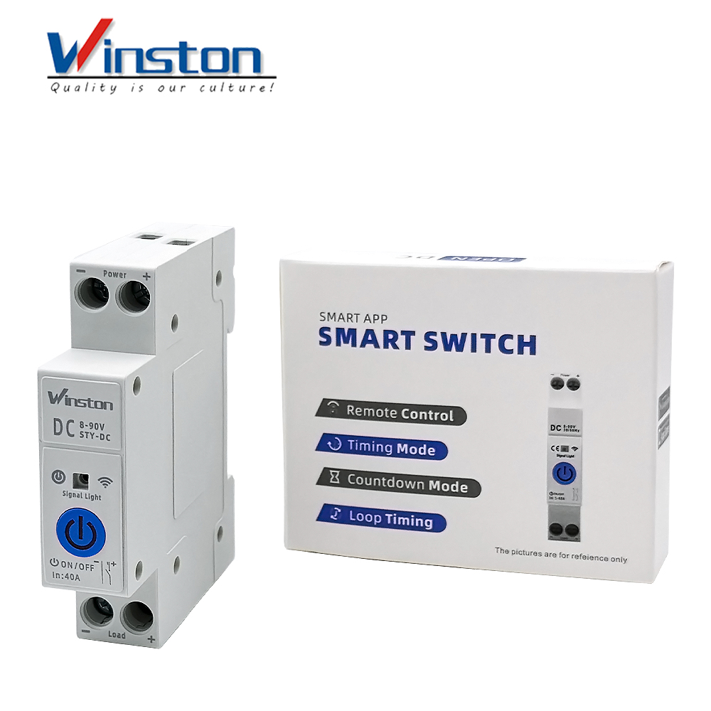 Winston 40A WiFi DC Smart Circuit Breaker 8-90V 12V 24V 48V 72V Tuya Remote Control Switch Din Rail for Solar PV Battery RV CE