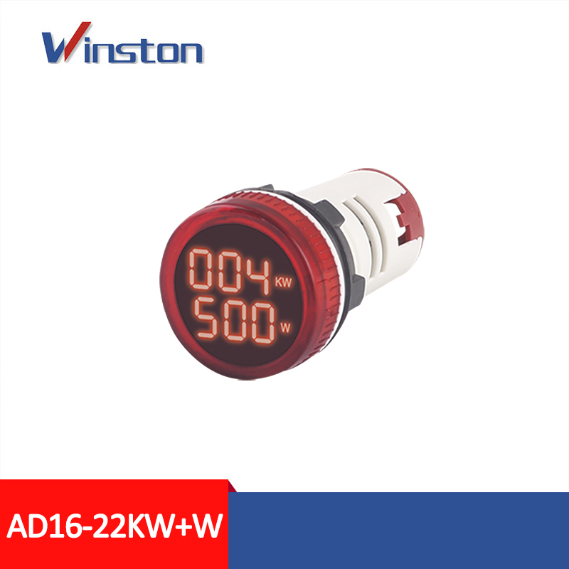 AD16-22KW+W 22mm AC 220V 50W - 4.5KW Led light Digital Watt Meter Indicator Power Meter