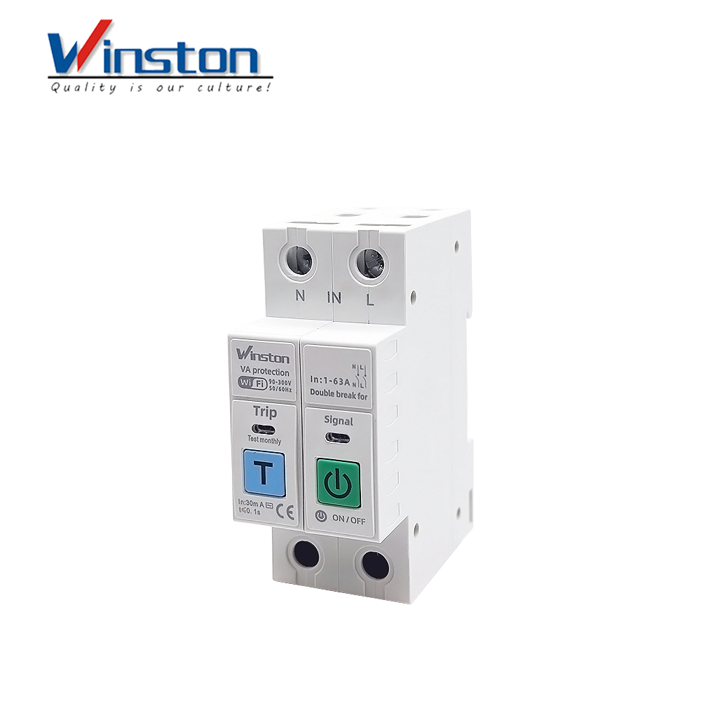 Winston 63A WiFi Smart Circuit Breaker RCBO 2P Leakage Protection Energy Metering Over Under Voltage Protection Tuya CE