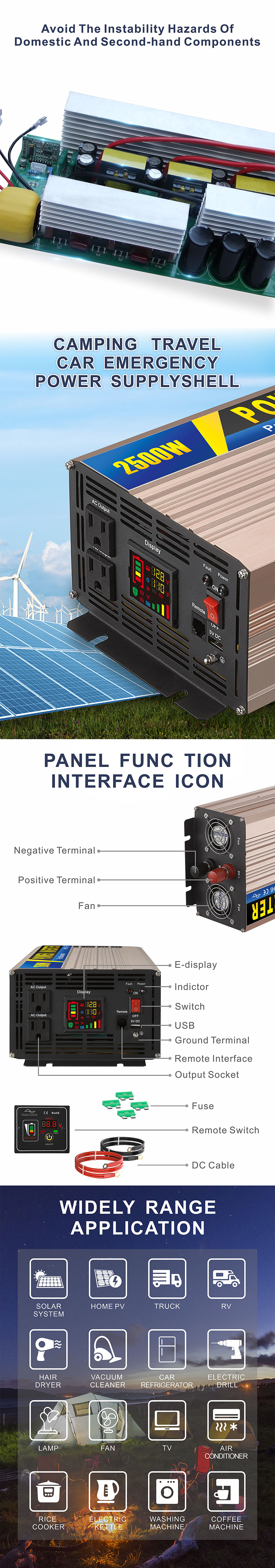 中性款 2500W玫瑰金逆变器详情页4