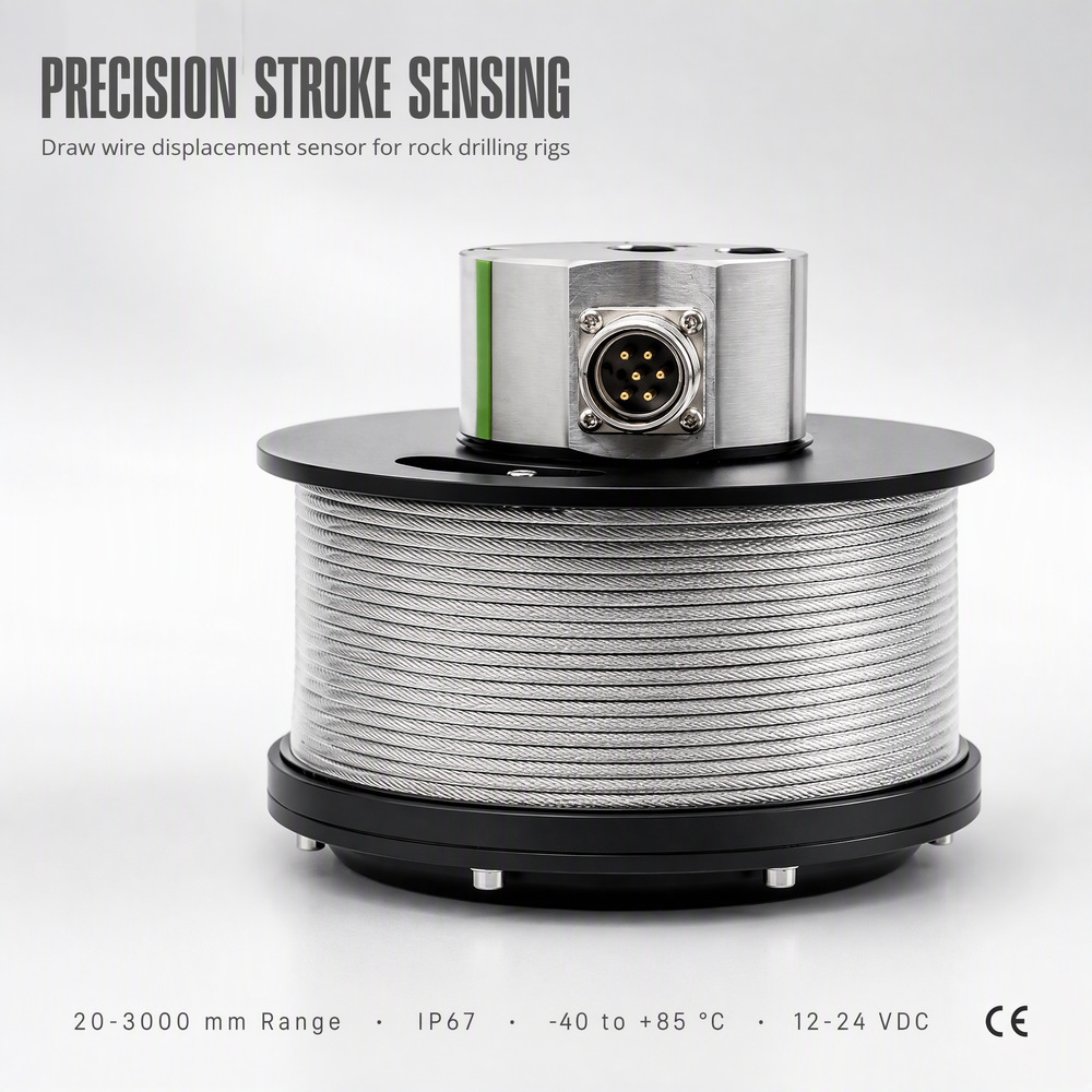 Draw Wire Sensor 20-3000mm Stroke String Potentiometer 12-24VDC IP67 for Rock Drill Feed Beam