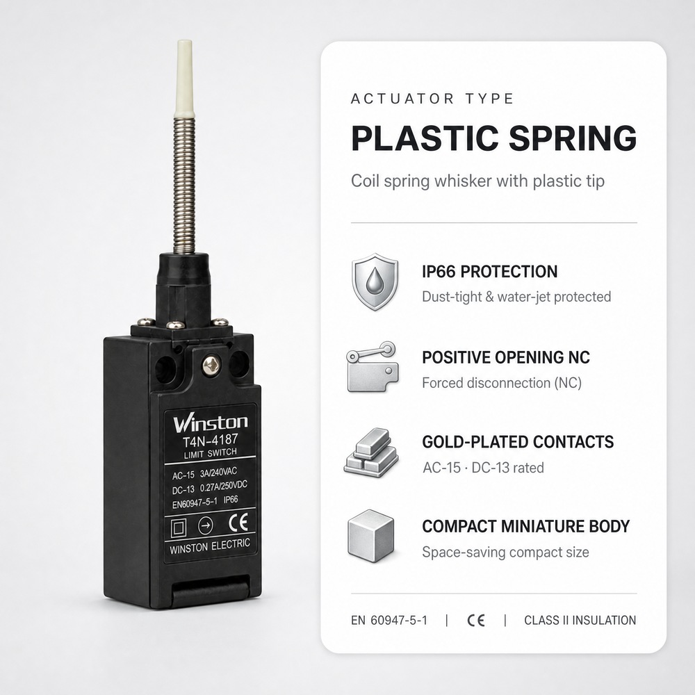 Plastic Spring Rod Limit Switches IP66 Micro Limit Switch Adjustable Rod Travel Control