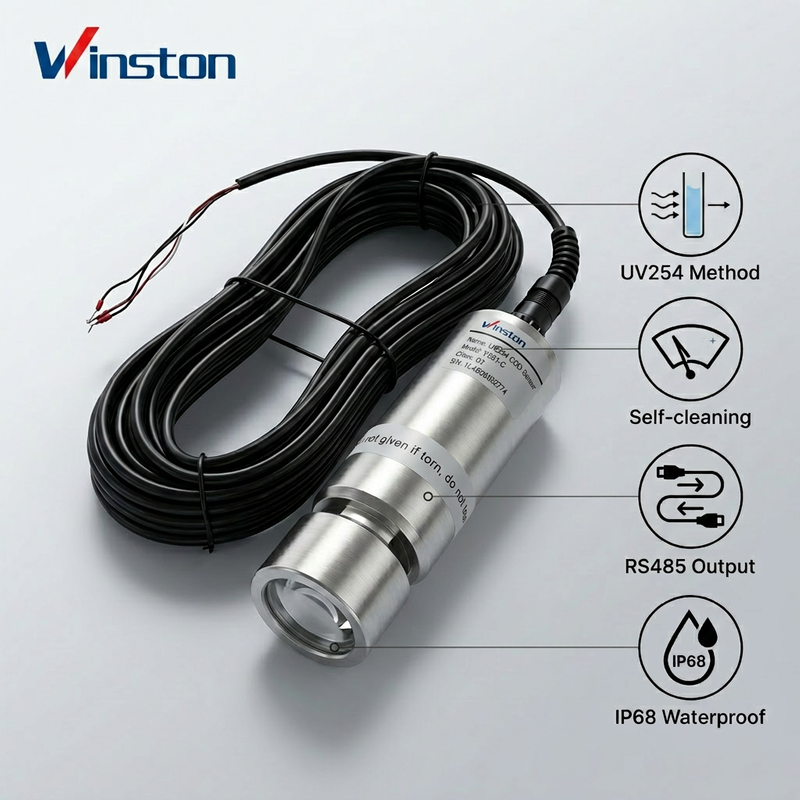 High Accuracy Self-cleaning UV254 COD Sensor RS485 Modbus RTU Maintenance-free Online Water Quality Monitoring Probe