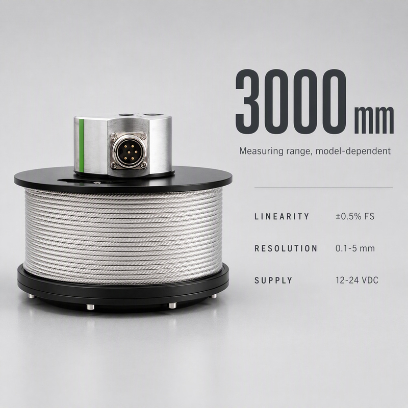 Draw Wire Sensor 20-3000mm Stroke String Potentiometer 12-24VDC IP67 for Rock Drill Feed Beam
