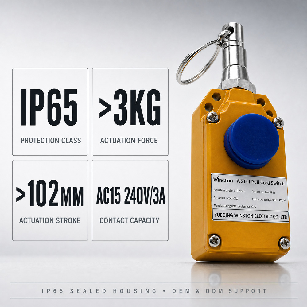 Industrial Conveyor Pull Cord Switch Safety Emergency Stop Rope Switch IP65 Cord Pull Switches AC15 240V/3A Electrical