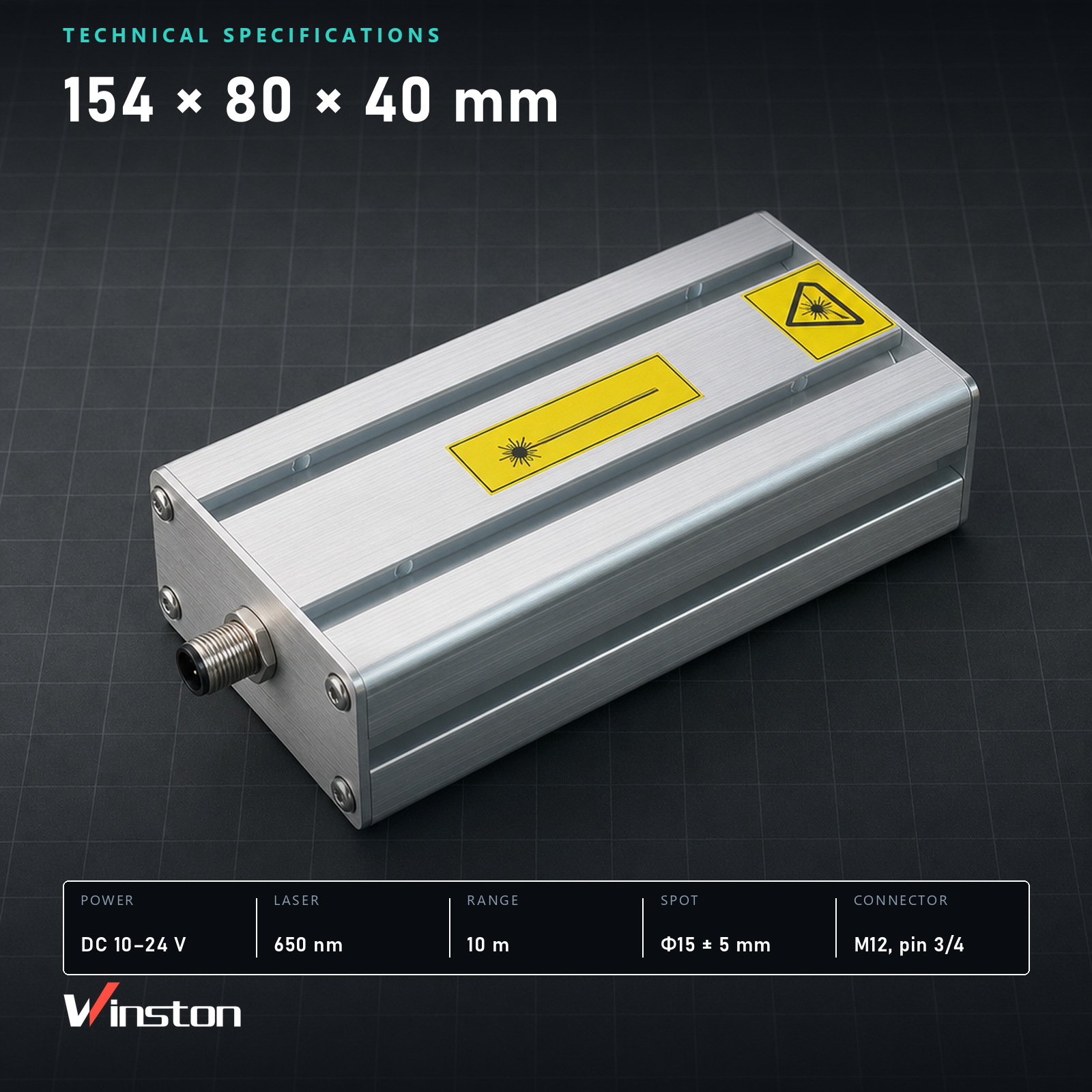Laser Positioning Sensor 650nm Red Beam 10m Range DC 10-24V for Rock Drill Jumbo Tunnel Alignment