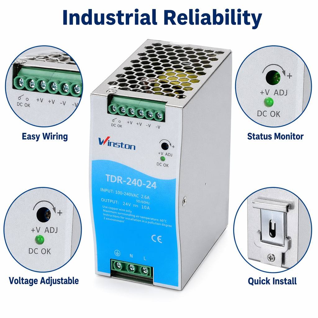 240W 24V 10A DIN Rail Switching Power Supply AC DC Industrial SMPS CE for PLC Automation Control
