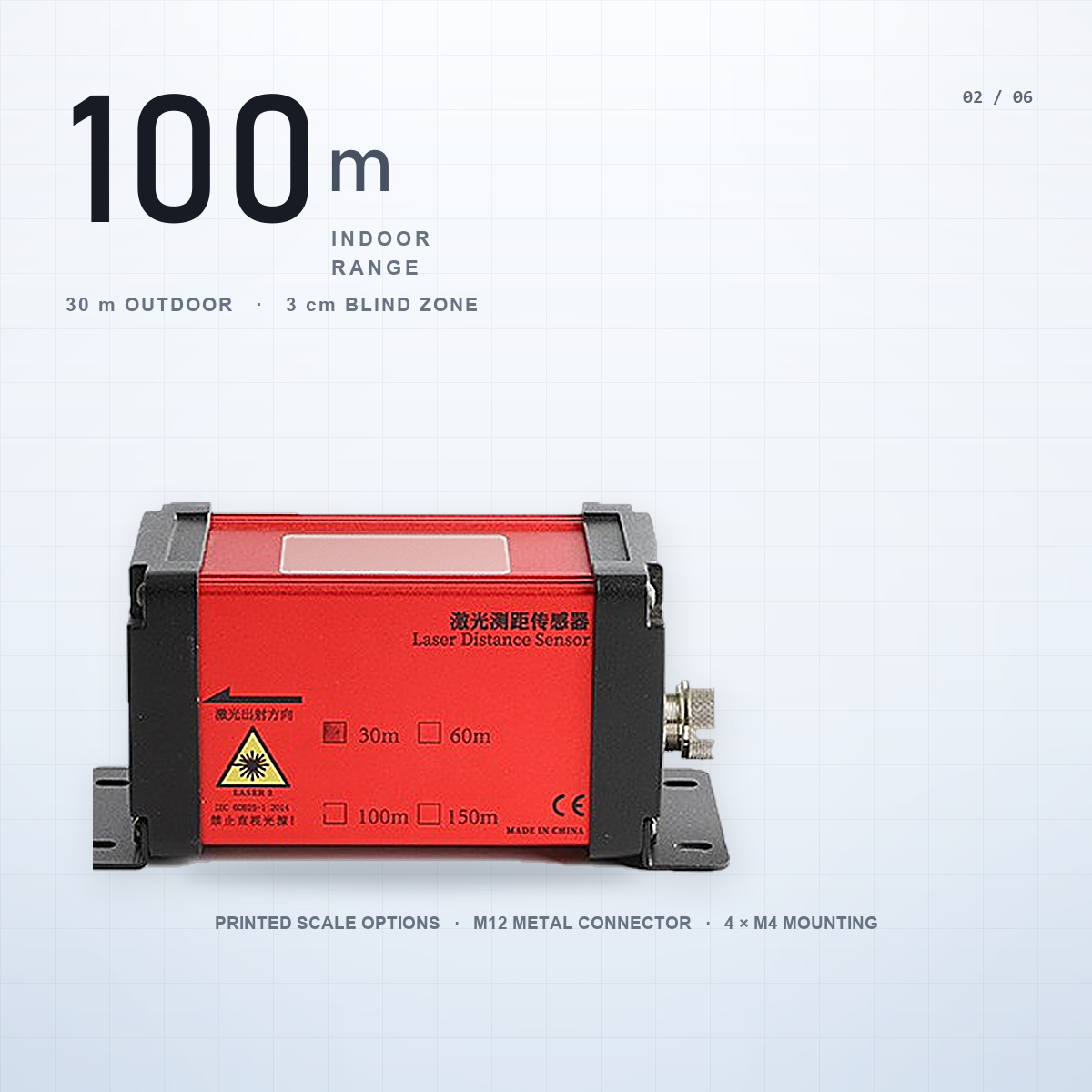 30m 60m 100m 200m Photoelectric Distance Measuring Sensor Module RS485 2mm Accuracy for AGV Robot and Conveyor Belt