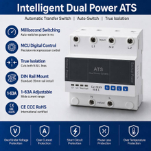 Dual Power Automatic Transfer Switch ATS MCU Control 1-63A AC220V 50/60Hz DIN Rail Mount Changeover Switch