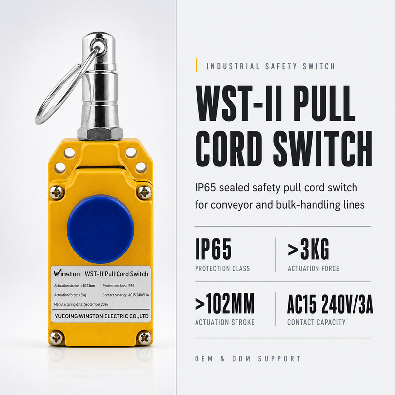 Industrial Conveyor Pull Cord Switch Safety Emergency Stop Rope Switch IP65 Cord Pull Switches AC15 240V/3A Electrical