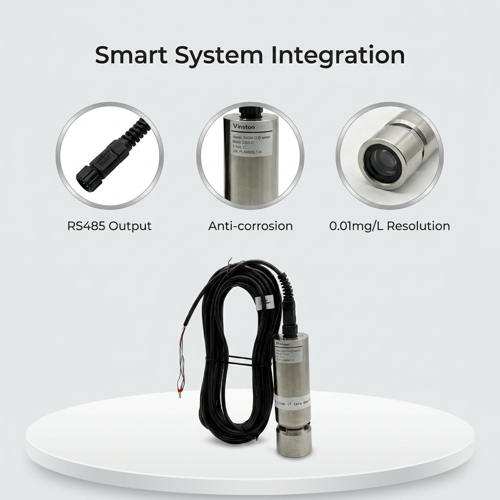 High Accuracy Self-cleaning UV254 COD Sensor RS485 Modbus RTU Maintenance-free Online Water Quality Monitoring Probe