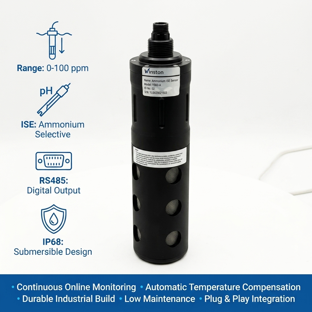 Winston Digital Ammonium Sensor NH4-N Meter with Auto Cleaning Brush for Surface Water Monitoring System